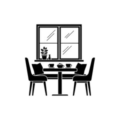 Fototapeta premium Flat black and white icon of a breakfast nook by the window