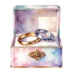Lenormand Ring Card &ndash; Wedding Rings in a Jewelry Case
（ルノルマンカード「指輪」ケースに入った結婚指輪の水彩画）