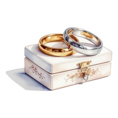 Lenormand Ring Card &ndash; Wedding Rings in a Jewelry Case
（ルノルマンカード「指輪」ケースに入った結婚指輪の水彩画）