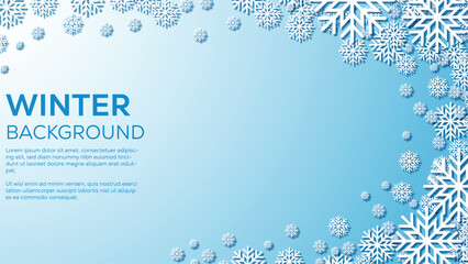 Winter Snowflake Blue Background with Copy Space and Gradient © FAZAR