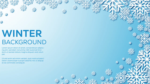 Winter Snowflake Blue Background with Copy Space and Gradient