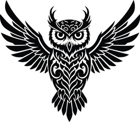 Obraz premium Black and White Owl Tattoo Design.