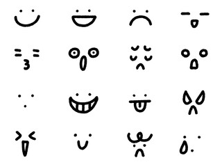 Hand Drawn Cute and Funny Black and White Facial Expressions Set
