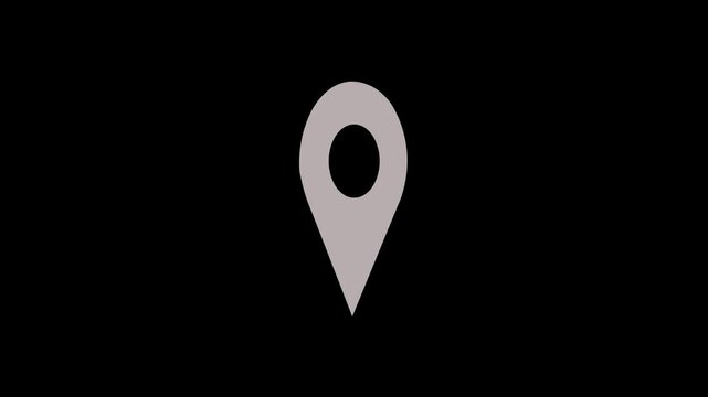Animated gray location pin icon with a central circle marker smoothly pulsing and animating on a dark black background, representing navigation, destination, and mapping concepts with a clean, modern 