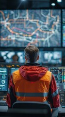 Obraz premium Control Room Operator Monitoring Traffic Management System in Urban Environment