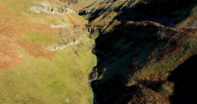 Aerial shot of Swinner Gill in Swaledale