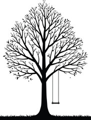 Obraz premium Black Silhouette Tree with Swing Hanging.