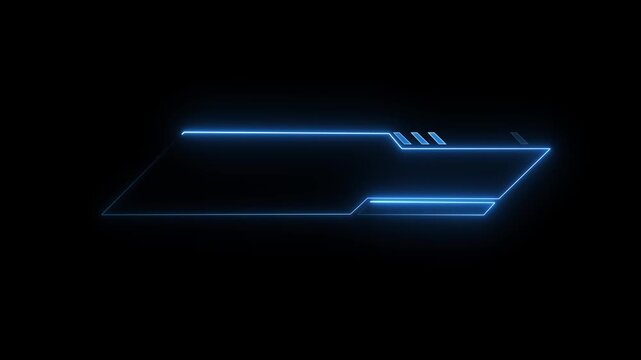animated glowing blue neon rectangle and square shapes forming a modern futuristic lower third animation with pulsing lights on black background and seamless loop