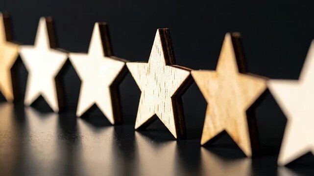 Wooden star shapes arranged in a row, representing rating or feedback concept.