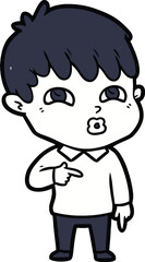 Obraz premium Cartoon Boy Pointing with Surprised Expression.