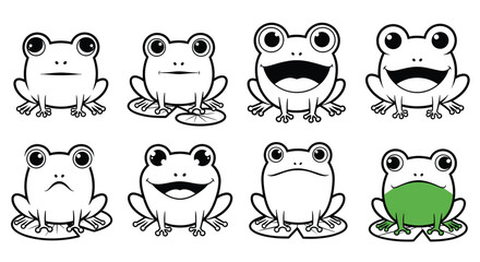 Cartoon Frogs with Different Facial Expressions.