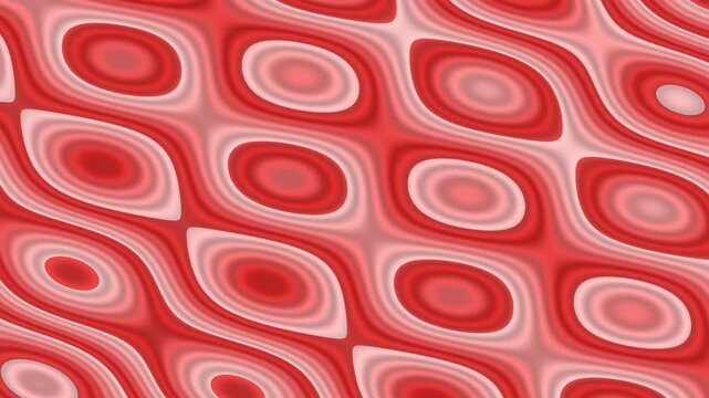 Abstract red and white pattern with oval shapes and wavy lines for background.