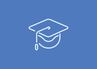 Abstract graduation cap simple line logo for education, learning, or academic branding.