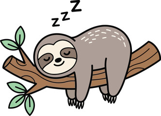 Fototapeta premium Cartoon Sloth Sleeping on Tree Branch.