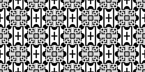 Seamless Transparent Geometric Black and White Monochrome Art Deco Pattern Template