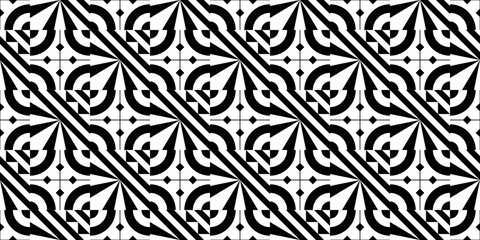 Seamless Transparent Geometric Black and White Monochrome Art Deco Pattern Template