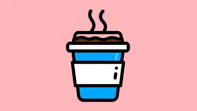 Animated Coffee Cup on Pink Background.