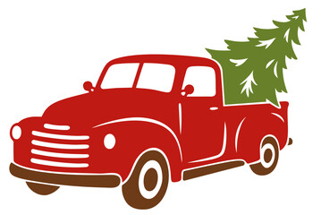 Vintage Christmas Tree Delivery Truck Driving from Holiday Tree Farm