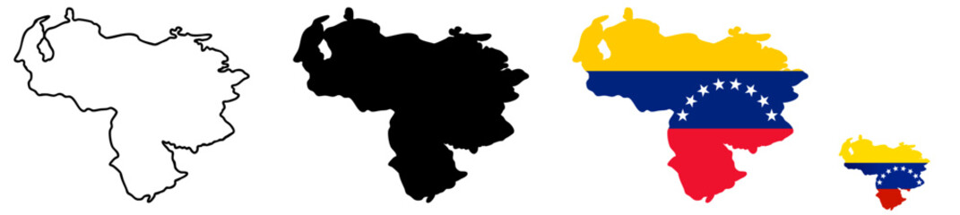 Obraz premium Venezuela map silhouette set with national flag