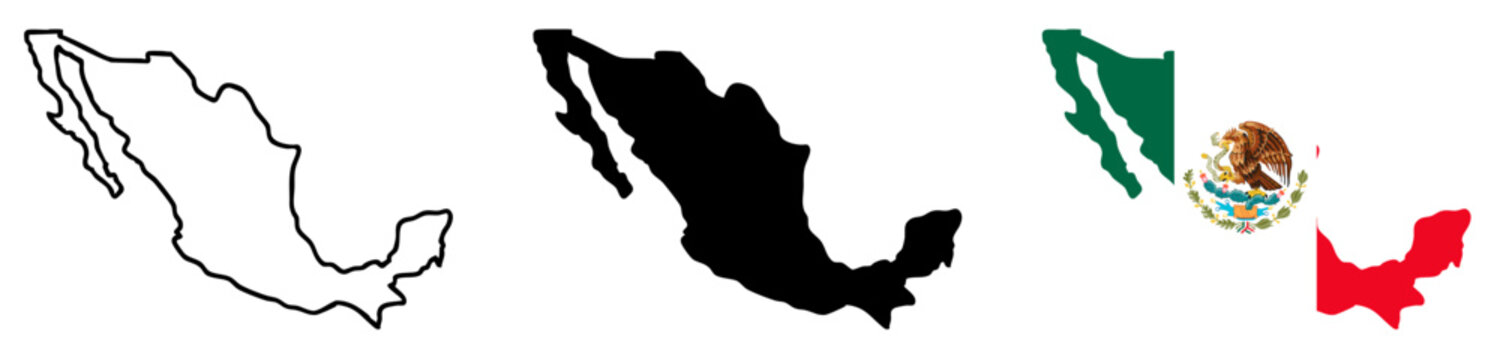 Mexico Map Silhouettes with Flag