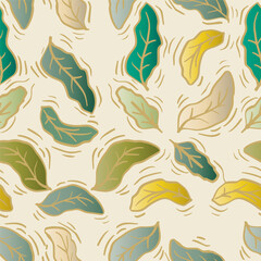 Seamless pattern with leaves. Hand drawn. Vector illustration in retro style.