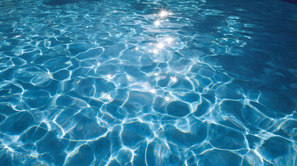 Obraz premium Top Down View of Crystal Clear Blue Water in a Swimming Pool Capturing Beautiful Sunlight Reflections