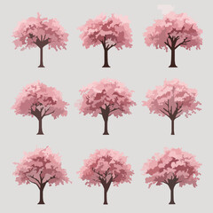 Fototapeta premium Decorative Cherry Blossom Tree 3D Illustration Set with Transparent Background
