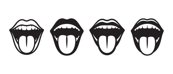 Open Mouths Showing Tongues, Icon Set, Isolated on White Background. © CreatetiveDesignX