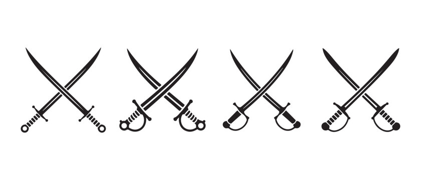 Crossed Sabers and Swords Collection. Classic Military Weapon Icons isolated on white background.