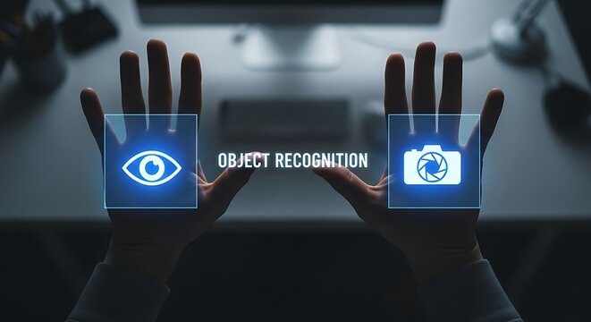 Futuristic Object Recognition Technology Displayed on Hands.
