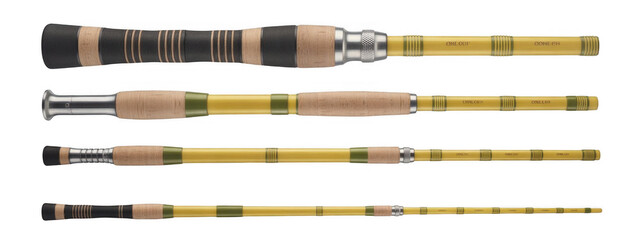 Fototapeta premium Yellow fishing rod with cork grip and guides isolated on a transparent background