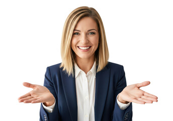 Professional woman presenting options isolated on transparent background