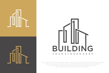 Obraz premium Real Estate Logo with Modern Building Icon . vector illustration