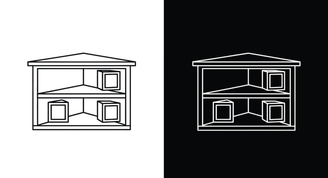 A simple illustration depicts two identical house outlines on contrasting black and white backgrounds side by side