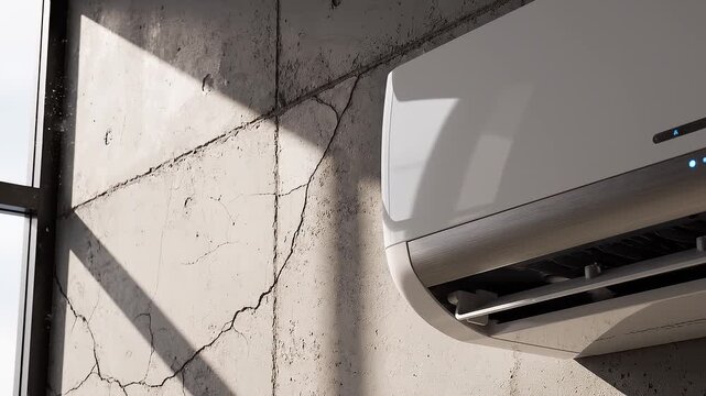 Air Conditioner on Concrete Wall with Window and Natural Light, Minimalist Design