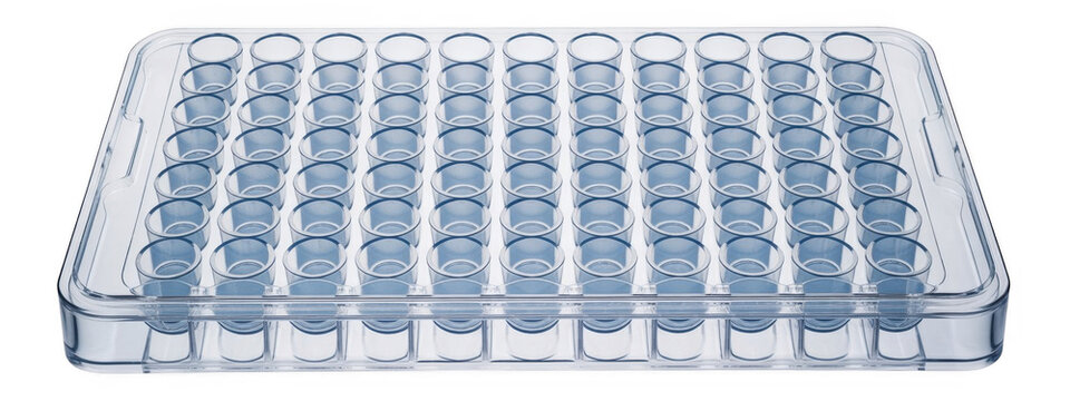 Clear plastic microtiter plate isolated on a transparent background