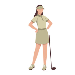 Golf girl players pose or movement when play with golf stick