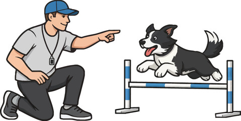 cartoon illustration of a man with his dog