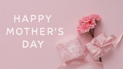 Happy mother s day greeting with pink carnations and gift boxes
