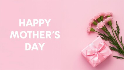 Happy mother s day greeting with carnations and a gift box
