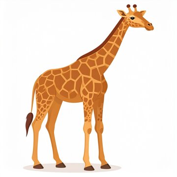 Cartoon Giraffe Standing on White Background.