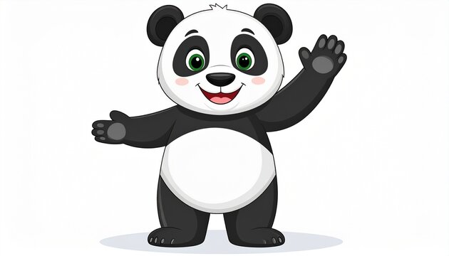 Cartoon Panda Bear Standing and Waving.