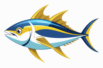 Obraz premium A vibrant yellowfin tuna vector illustration with blue and white stripes on a transparent background