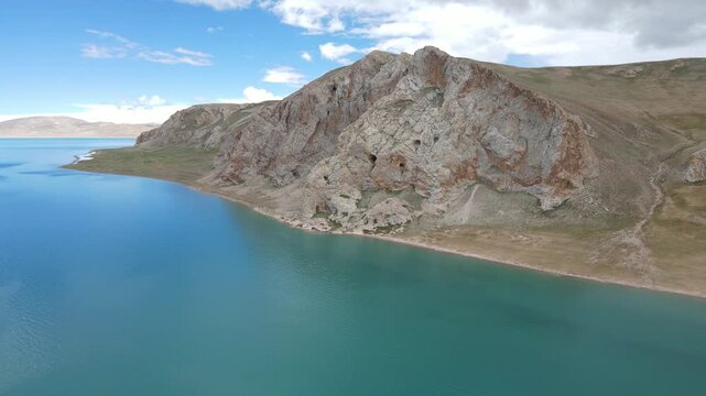 Cinematic Aerial Orbit Over Vast Siling Co Wilderness Lake, Remote Tibet China