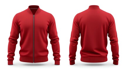 Blank template mens red sweatshirt long sleeve, front and back view, isolated white background. Design pullover mockup for print