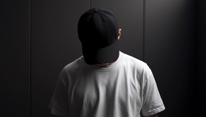 Hipster wearing white blank t-shirt and a cap with space for you