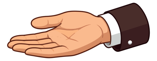 Obraz premium Cartoon style illustration of a hand depicting an open palm with a welcoming gesture for business presentations