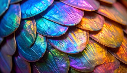 Vibrant Iridescent Scales with Shimmering Colors and Textures.