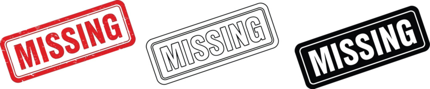 Three missing stamps in red, gray, and black on a white background