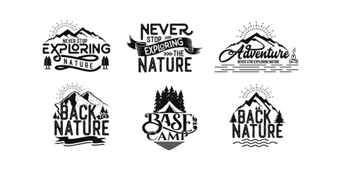 Fototapeta premium Vintage Adventure Nature lettering Logo Collection – Mountain Camping Outdoor Badge Design